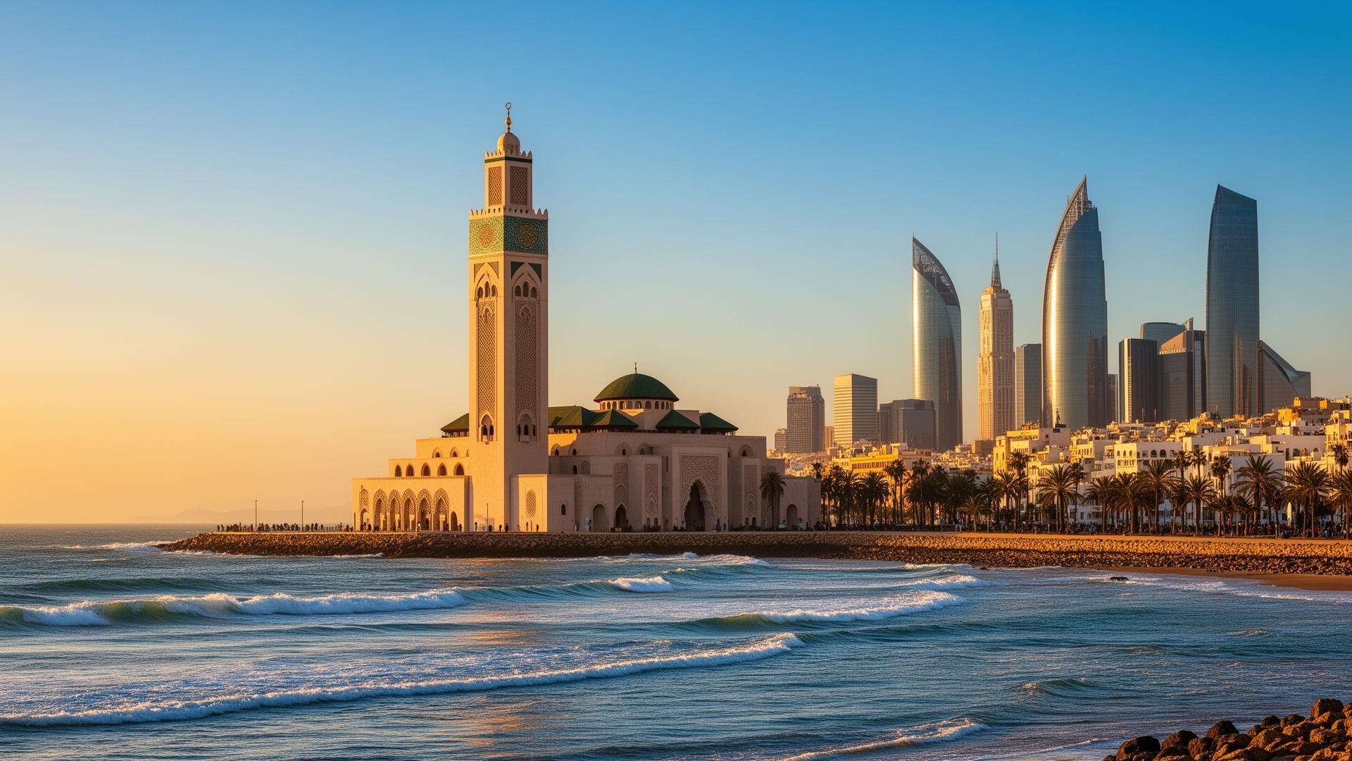 Casablanca - Hassan II Mosque and Atlantic skyline